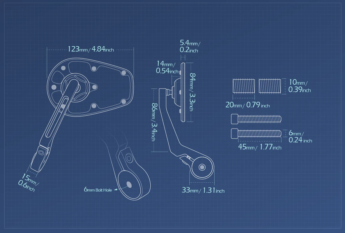 Measurement of KiWAV motorcycle bar end mirror MambaX a pair compatible with BMW M10 threaded handlebar