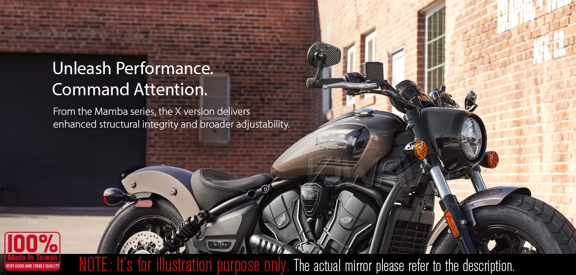KiWAV motorcycle bar end mirror MambaX black a pair compatible with Indian Scout Bobber
