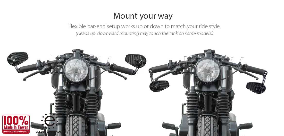 KiWAV motorcycle bar end mirror MambaX black a pair compatible with Moto Guzzi