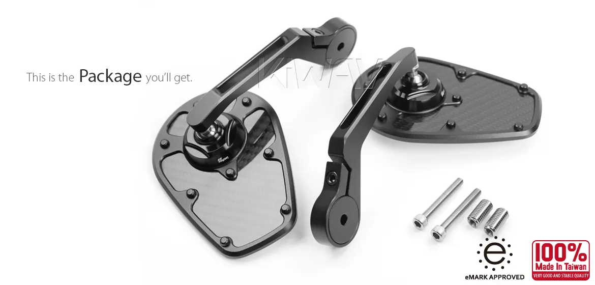 KiWAV motorcycle bar end mirror MambaX black a pair compatible with BMW M10 threaded handlebar
