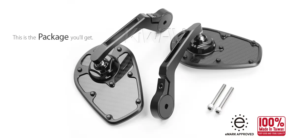 KiWAV motorcycle bar end mirror MambaX black a pair for M6 threaded handlebars