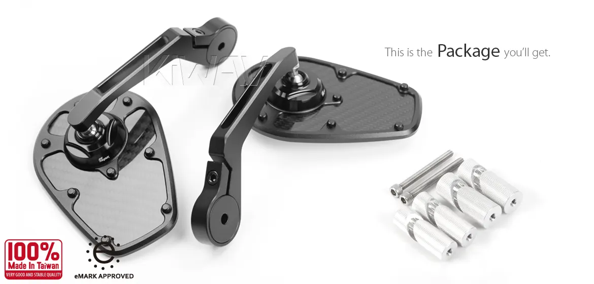 KiWAV motorcycle bar end mirror MambaX black a pair for 1 & 1-1/4 inch hollow hollow end handlebars