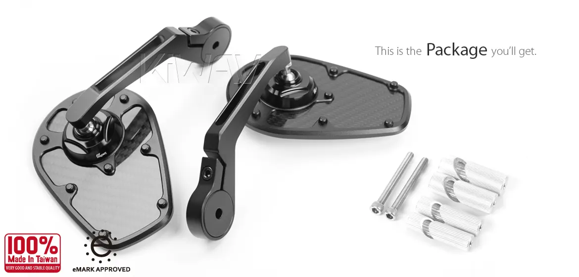 KiWAV motorcycle bar end mirror MambaX black a pair for 7/8 inch hollow end handlebars
