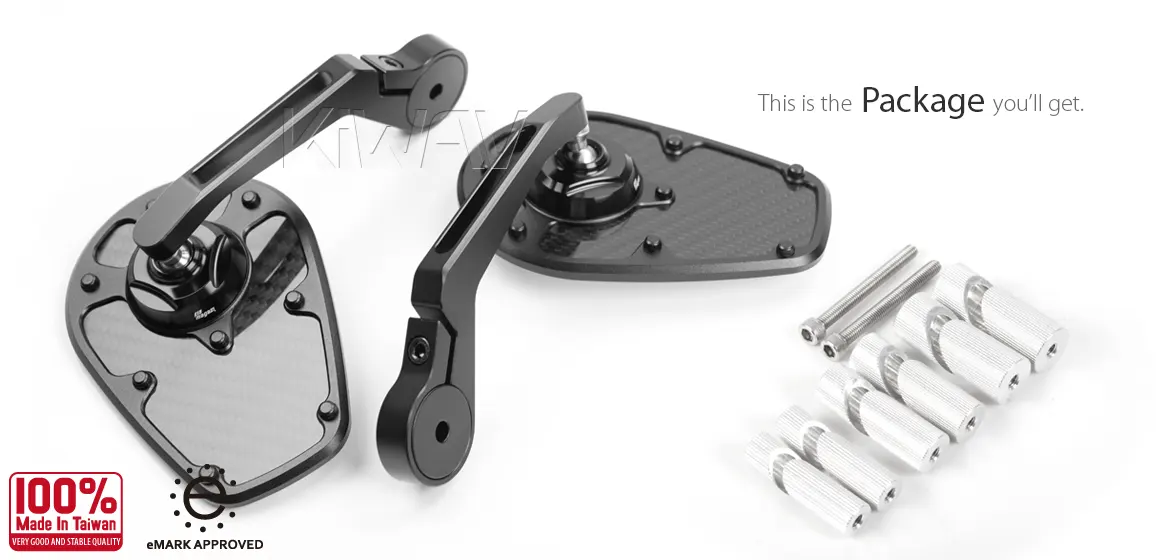 KiWAV motorcycle bar end mirror MambaX black a pair universal fit for 7/8, 1, 1-1/4 inch hollow end handlebars