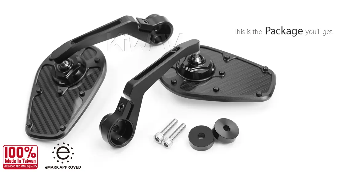 KiWAV motorcycle bar end mirror MambaX black a pair compatible with Moto Guzzi