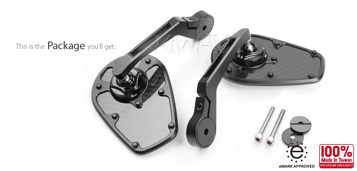 KiWAV motorcycle bar end mirror MambaX black a pair compatible with Royal Enfield Interceptor 650
