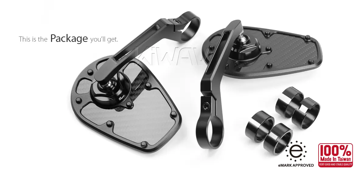 KiWAV motorcycle bar end mirror MambaX black a pair for 22/25mm handlebar