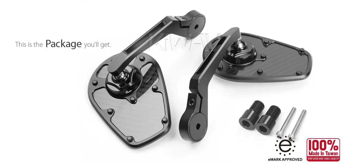 KiWAV motorcycle bar end mirror MambaX black a pair compatible with Yamaha M16 threaded handlebars
