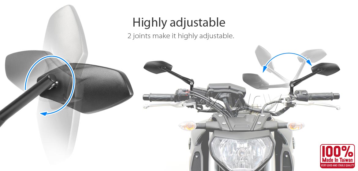 KiWAV Medusa black motorcycle mirrors fit scooter