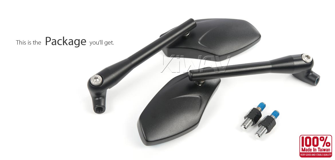 KiWAV Medusa black motorcycle mirrors compatible for most BMW motorcycles