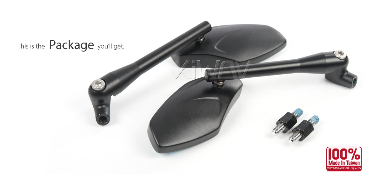 KiWAV Medusa black motorcycle mirrors compatible for Harley Davidson Street 500/ 750