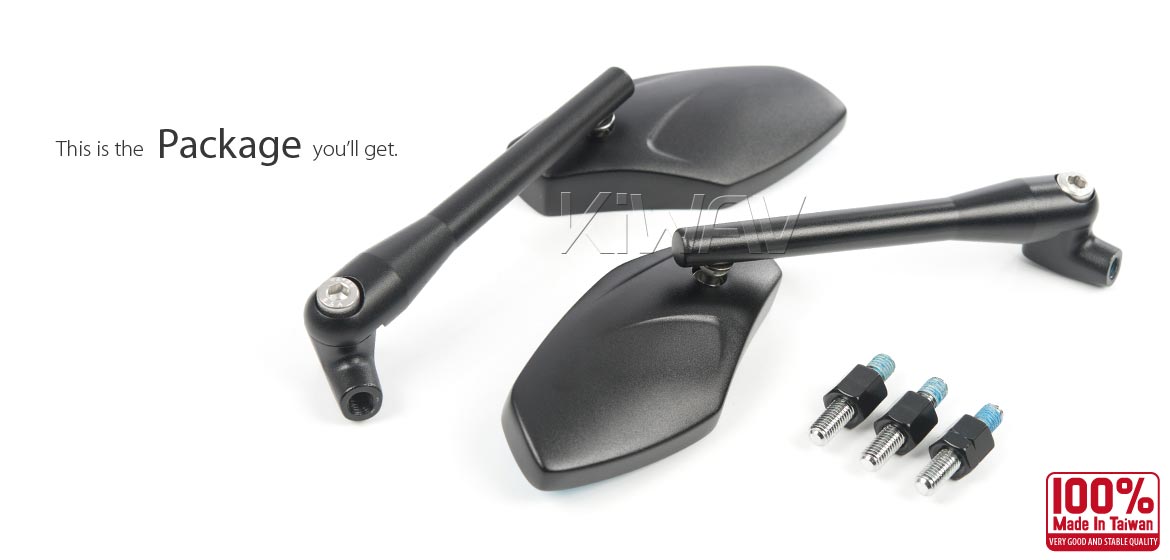 KiWAV Medusa black motorcycle mirrors fit scooter