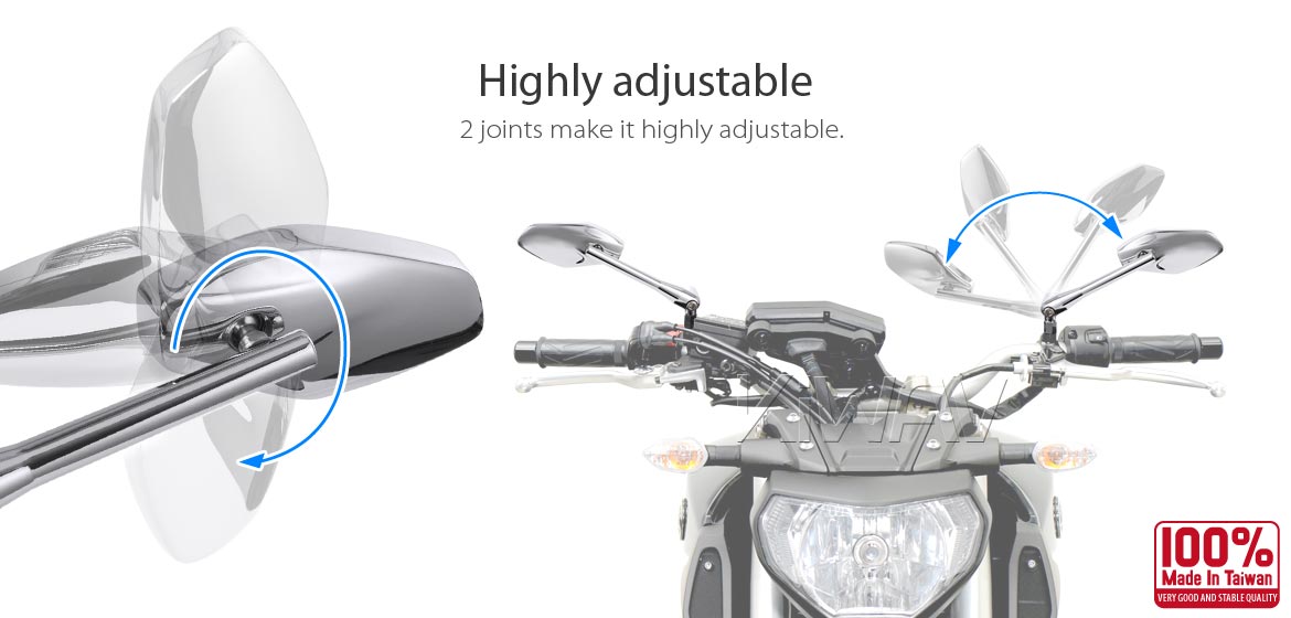 KiWAV Medusa chrome motorcycle mirrors fit scooter
