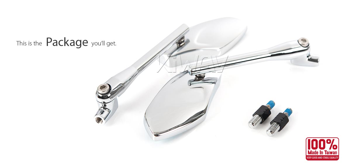 KiWAV Medusa chrome motorcycle mirrors compatible for most BMW motorcycles