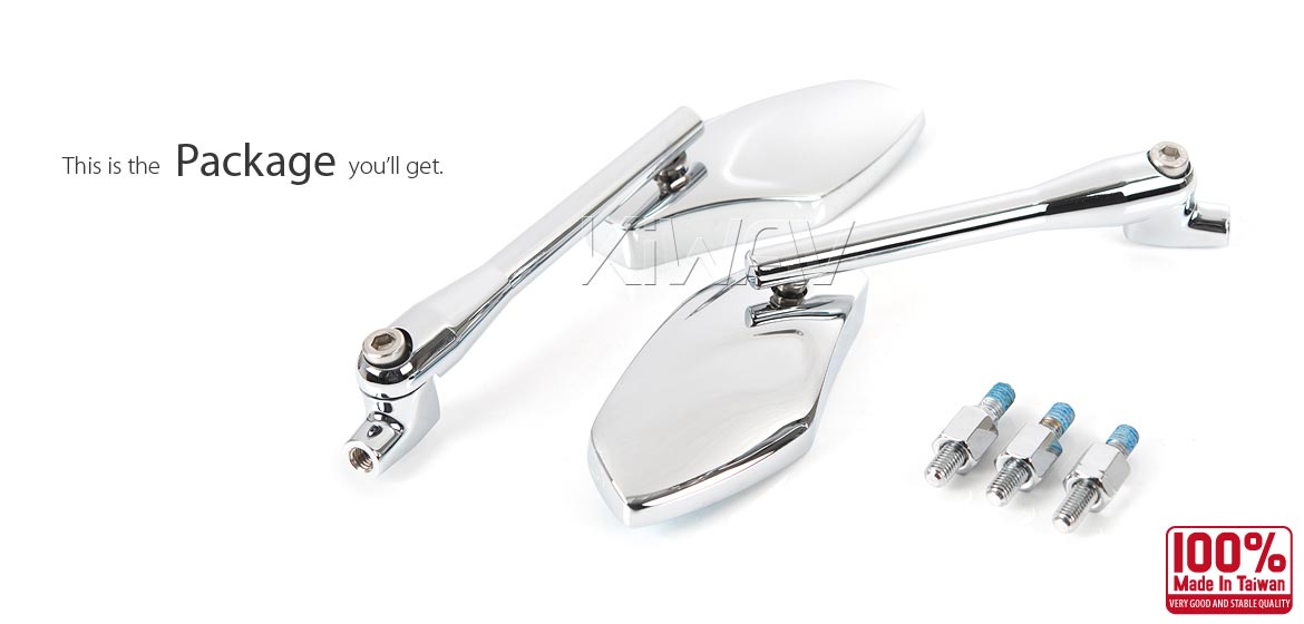 KiWAV Medusa chrome motorcycle mirrors fit scooter