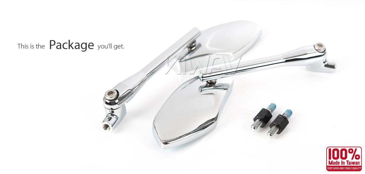 KiWAV Medusa chrome motorcycle mirrors compatible for Harley Davidson Street 500/ 750