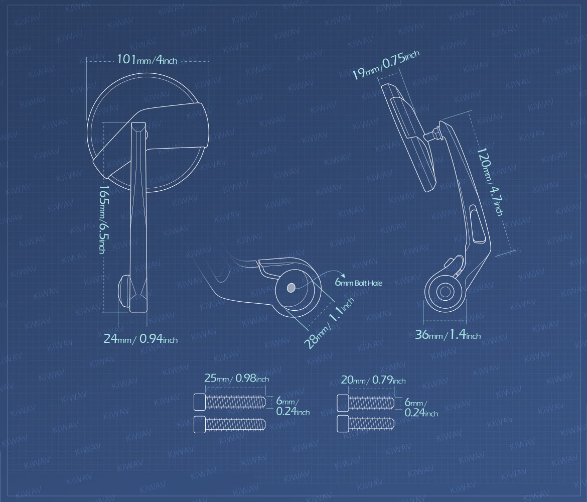Measurement of KiWAV motorcycle bar end mirrors Missie compatible for Triumph water-cooled models