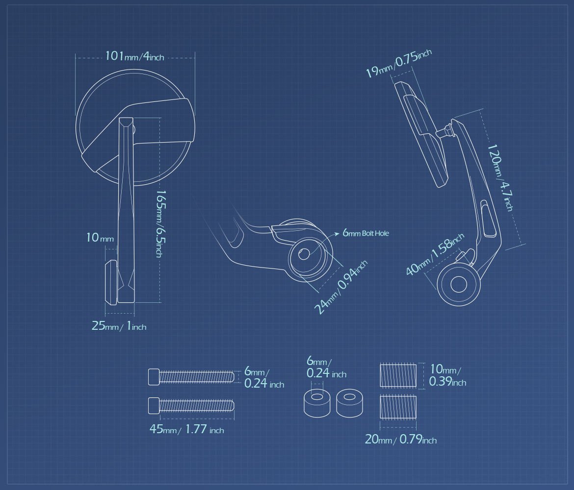 Measurement of KiWAV motorcycle bar end mirrors Missie compatible for BMW M10 threaded handlebar