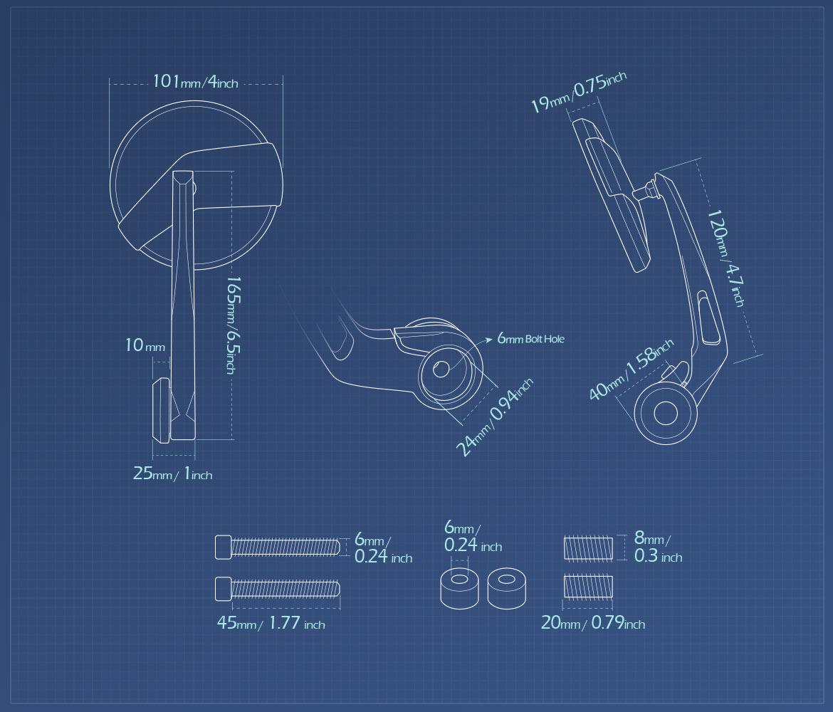 Measurement of KiWAV motorcycle bar end mirrors Missie compatible with BMW M8 threaded handlebar
