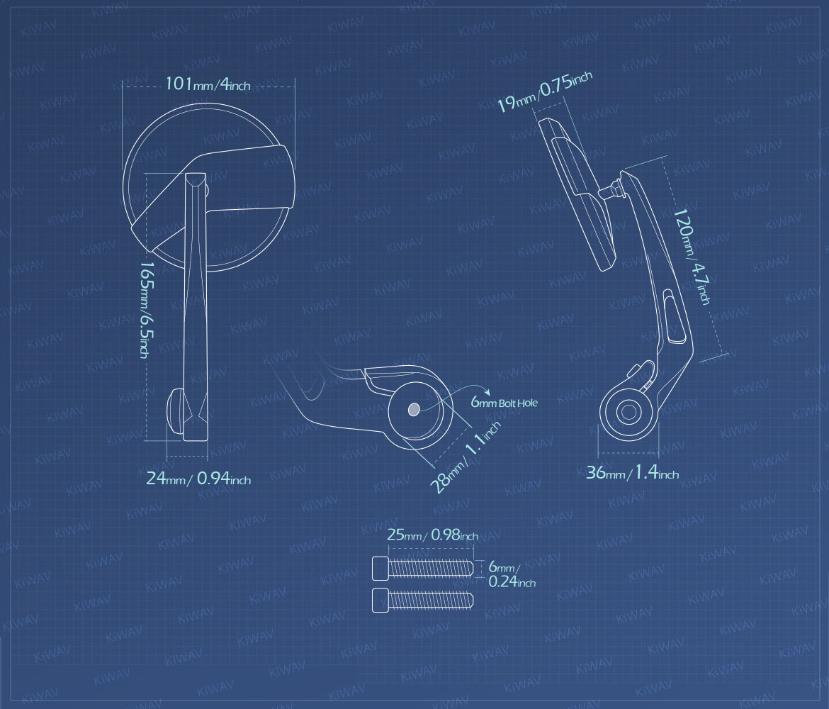 Measurement of KiWAV motorcycle bar end mirrors Missie compatible for Moto Guzzi