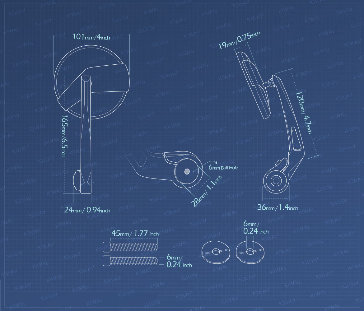 Measurement of KiWAV motorcycle bar end mirrors Missie compatible for Royal Enfield Interceptor 650