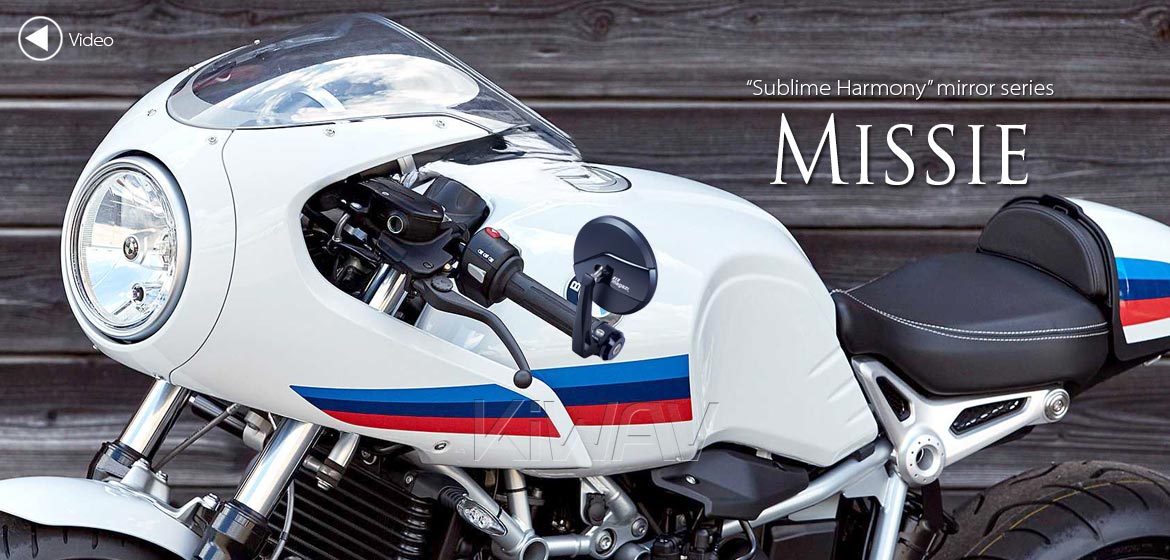 KiWAV motorcycle bar end mirrors Missie black compatible for BMW