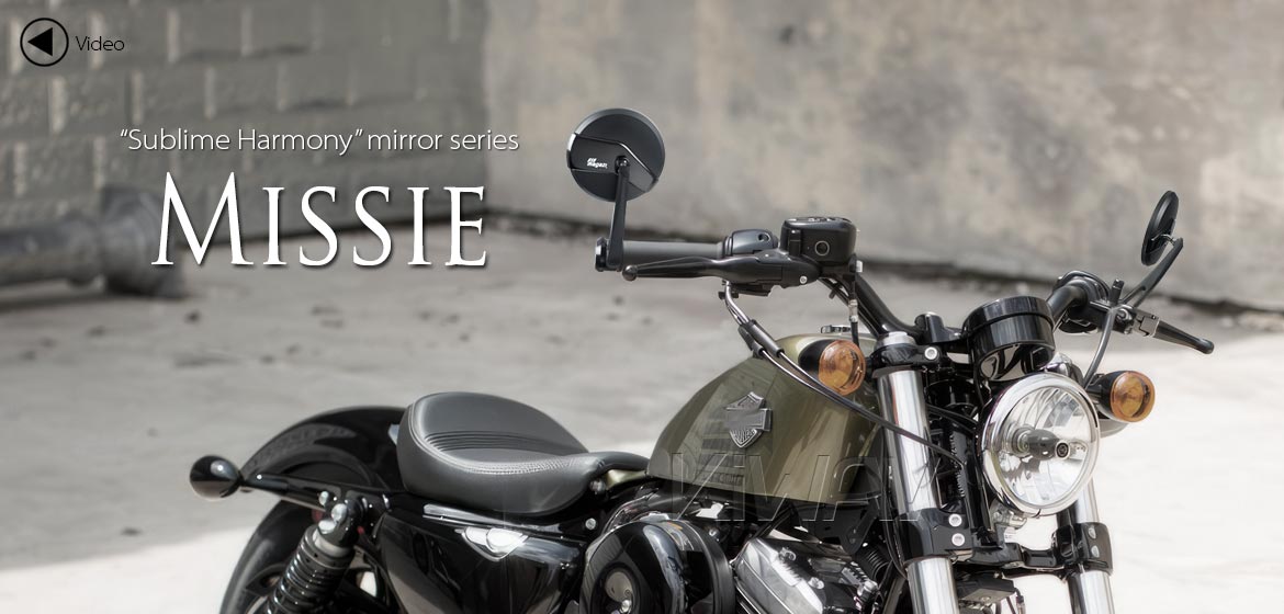 ハーレー用: バーエンドミラー ミシー 黒 一部のハーレー用