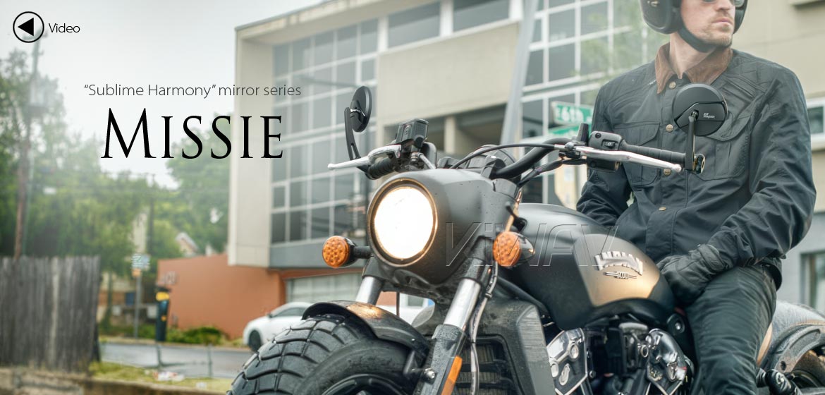KiWAV motorcycle bar end mirrors Missie black compatible for Indian Scout Bobber