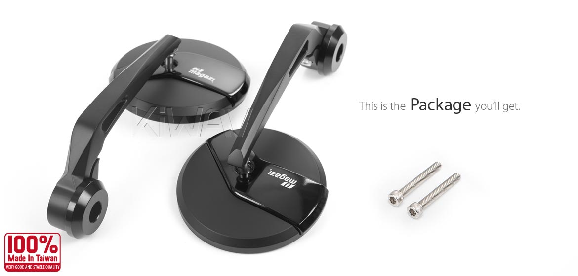 KiWAV motorcycle bar end mirrors Missie black heavy weight for M6 threaded handlebars