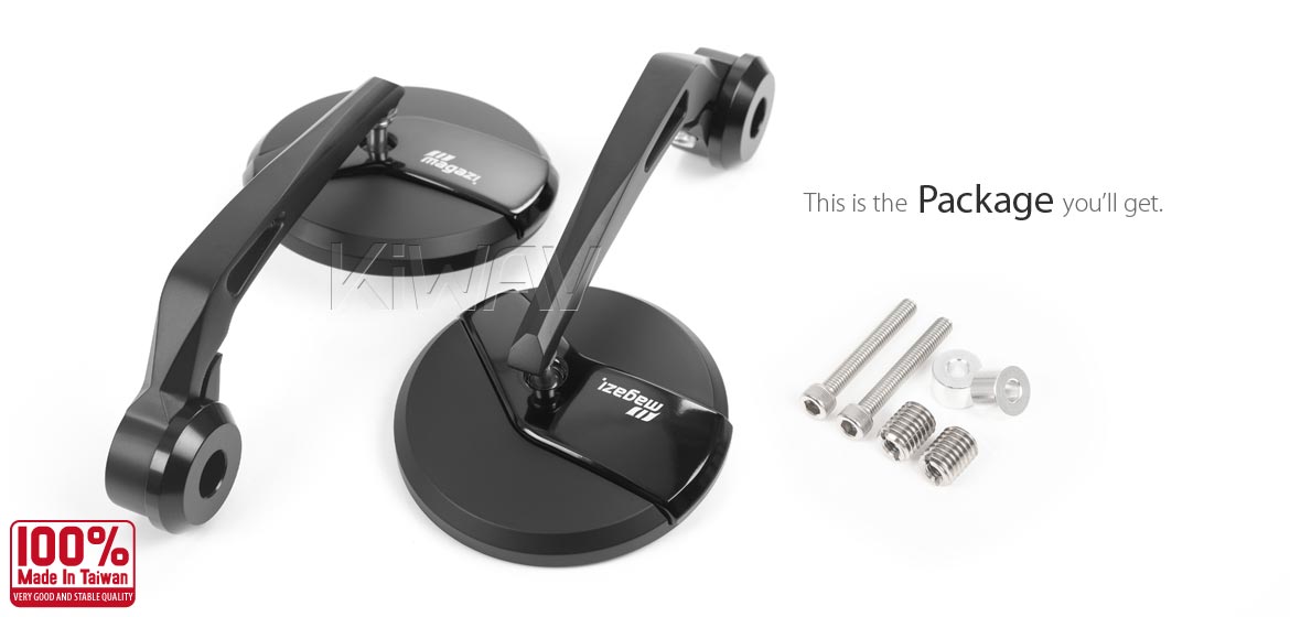 KiWAV motorcycle bar end mirrors Missie black heavy weight compatible for BMW