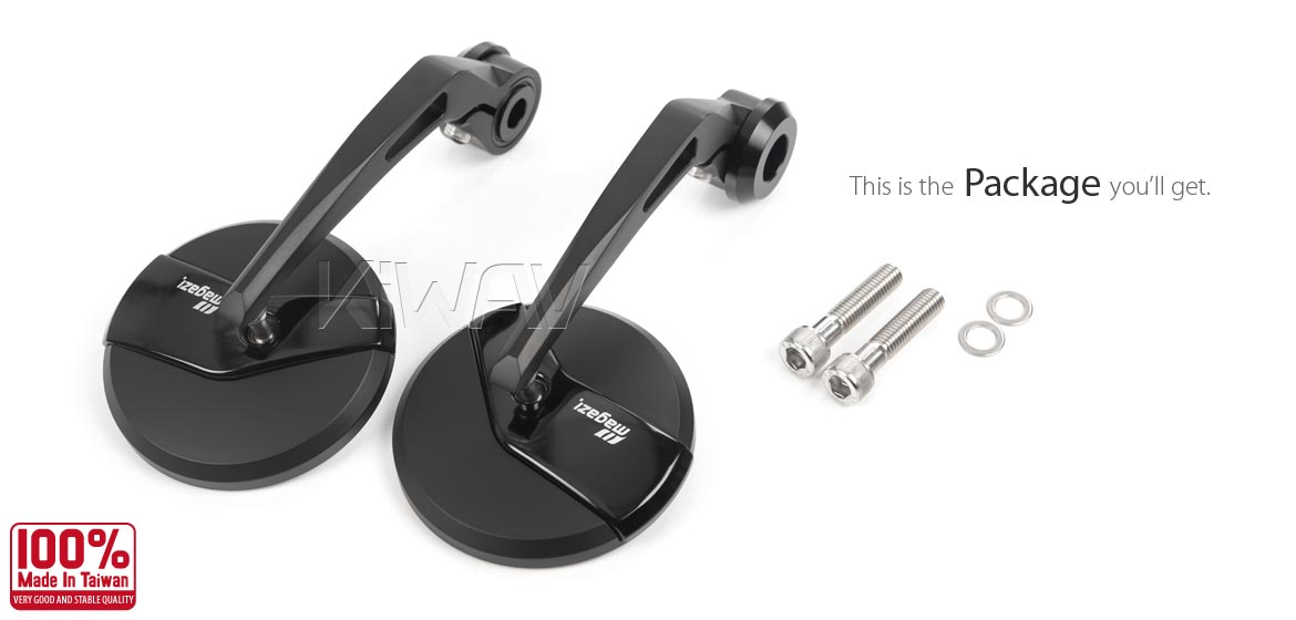 KiWAV motorcycle bar end mirrors Missie black compatible for BMW M10 threaded handlebar