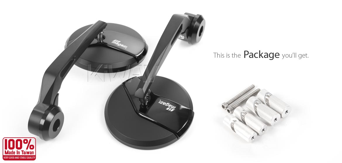 KiWAV motorcycle bar end mirrors Missie black for 1 inch & 1-1/4 inch hollow end handlebars