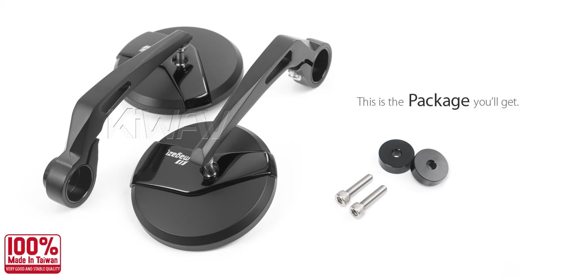 KiWAV motorcycle bar end mirrors Missie black compatible for Moto Guzzi