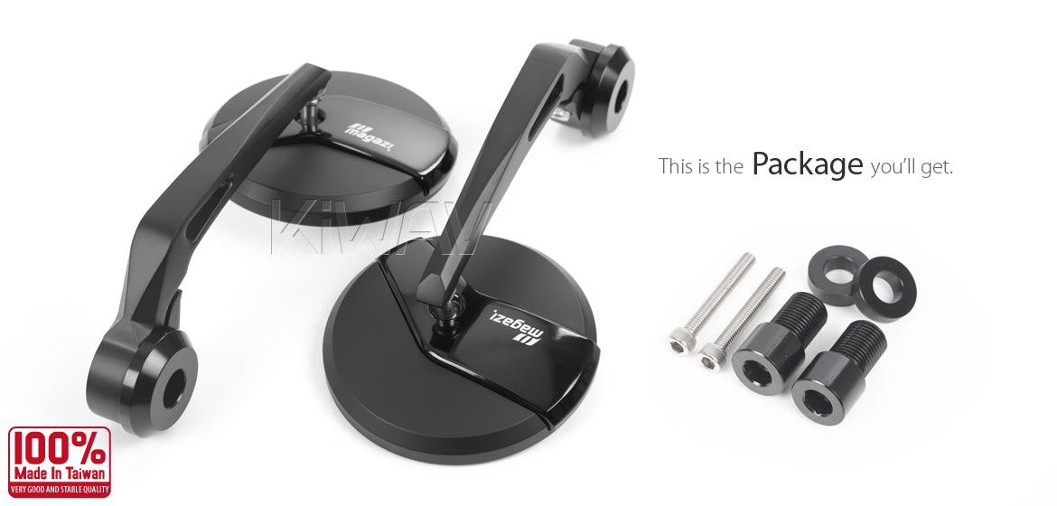 KiWAV motorcycle bar end mirrors Missie black compatible for Yamaha M16 threaded handlebars