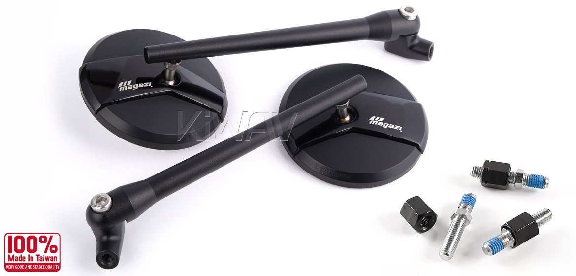 Magazi Missie black matte stem mirrors a pair for scooter motorcycle, golf cart