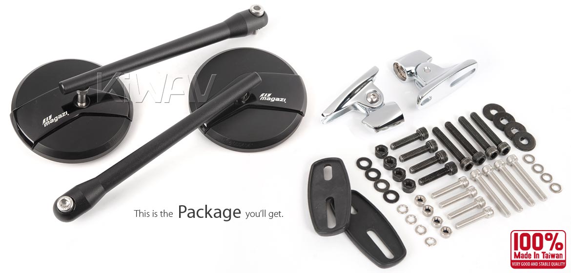 KiWAV Missie black mirrors a pair for Ducati Panigale motorcycle, golf cart