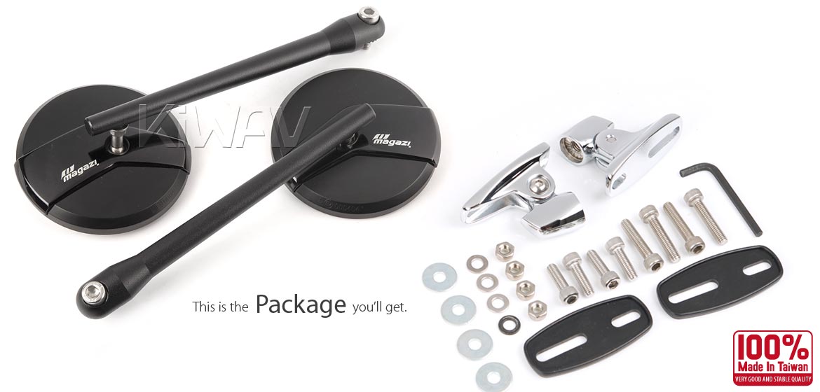 KiWAV Missie black mirrors a pair for sportbike motorcycle, golf cart