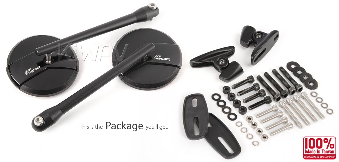 KiWAV Missie black mirrors a pair for Ducati Panigale motorcycle, golf cart