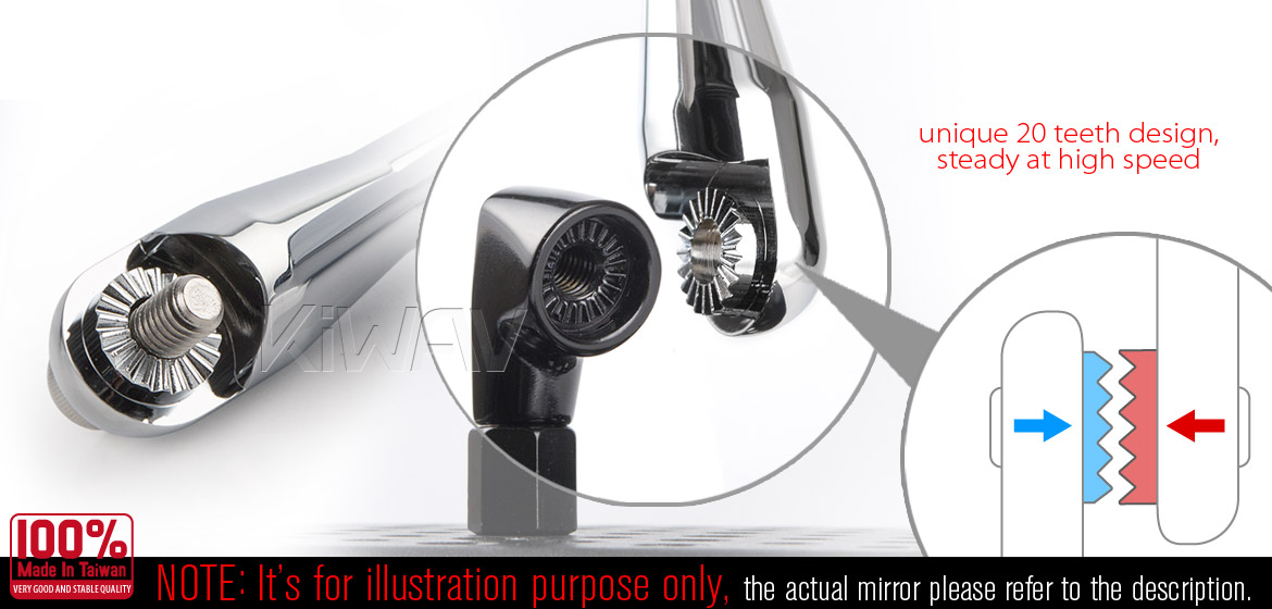 KiWAV Modern black motorcycle mirrors universal fit