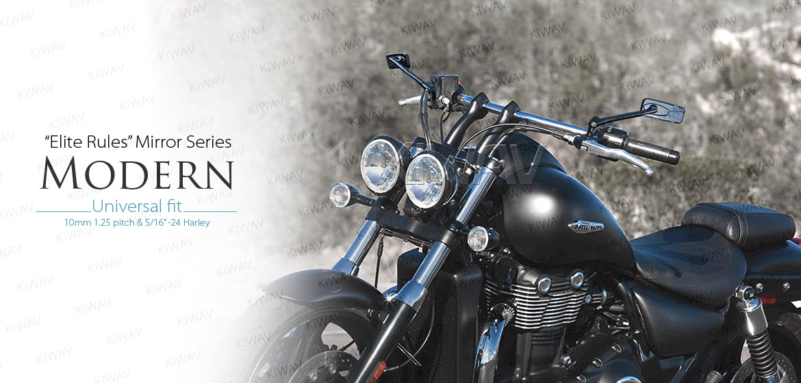 KiWAV Modern black motorcycle mirrors universal fit