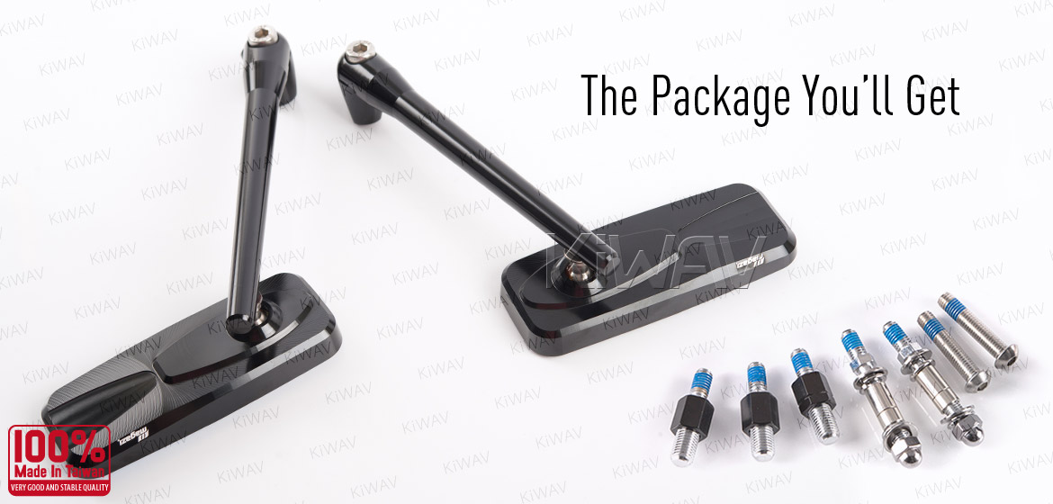 KiWAV Modern black motorcycle mirrors universal fit