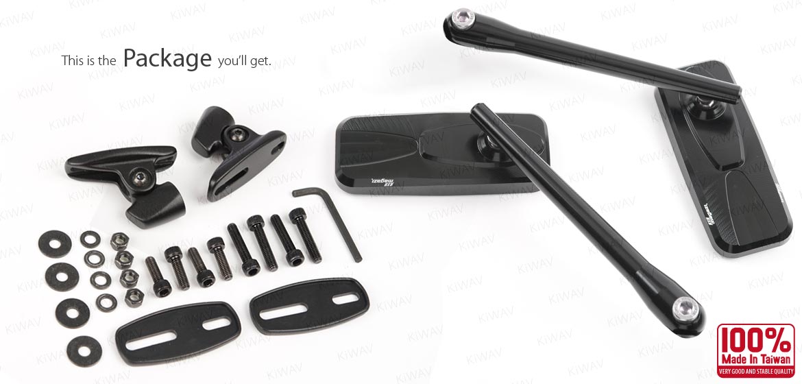 KiWAV motorcycle Modern black sportsbike mirrors with black base for sportsbike