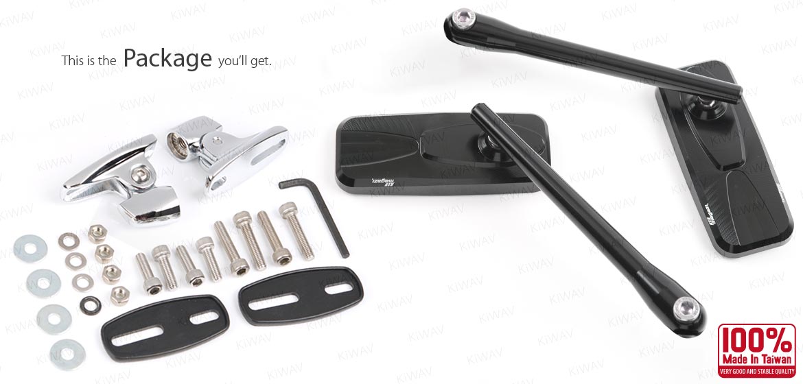 Black fairing mirrors CNC Modern chrome base adjustable Kawasaki