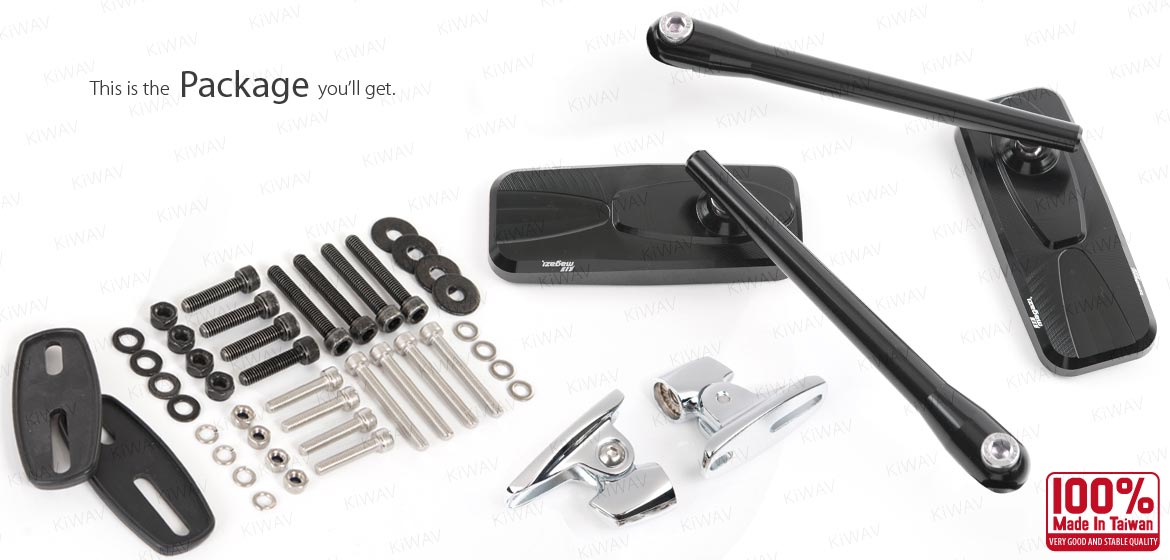 KiWAV motorcycle Modern black sportsbike mirrors with chrome base for Ducati Panigale