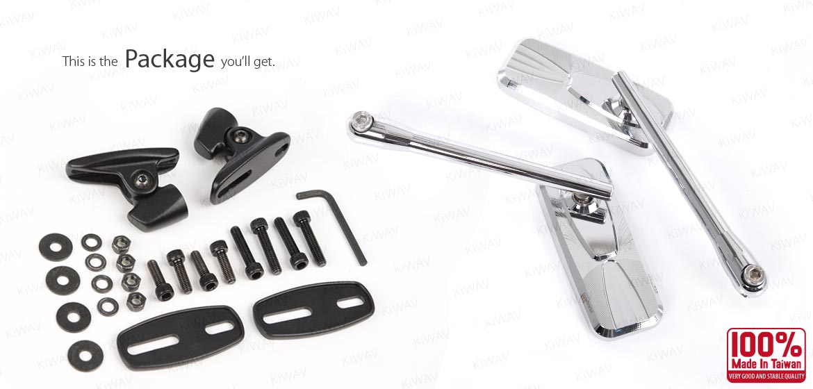 KiWAV motorcycle Modern chrome sportsbike mirrors with black base for sportsbike