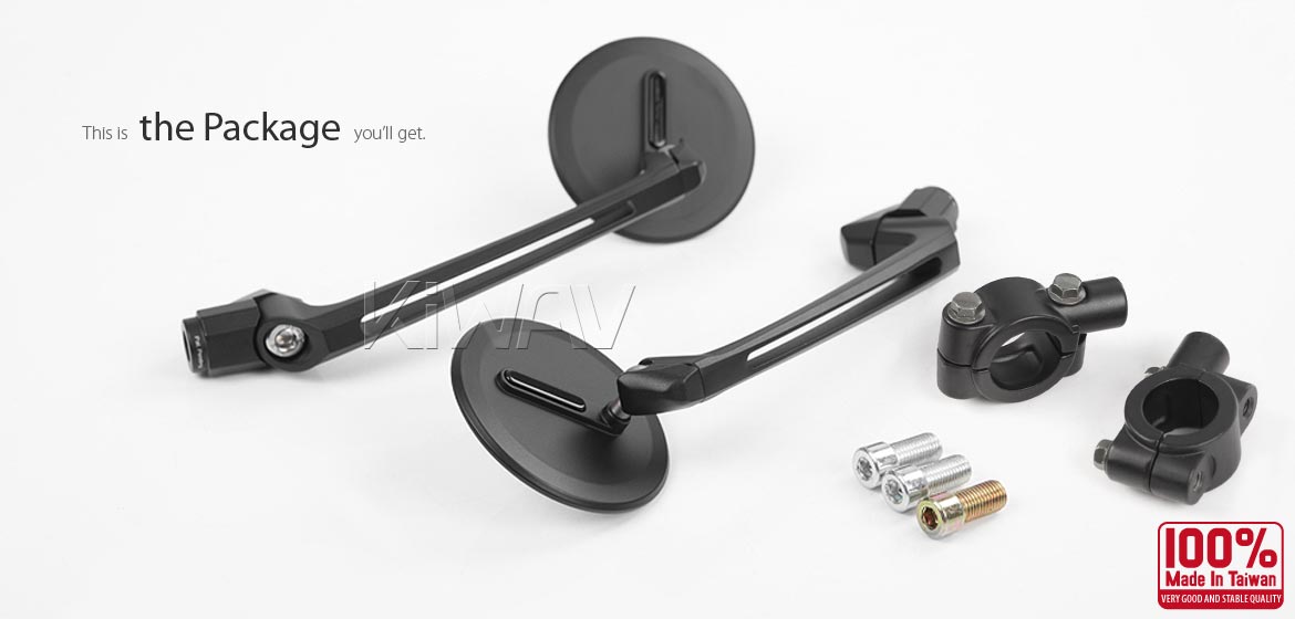 KiWAV rear view side mirrors Ojo black universal fit for Ebikes, bicycles