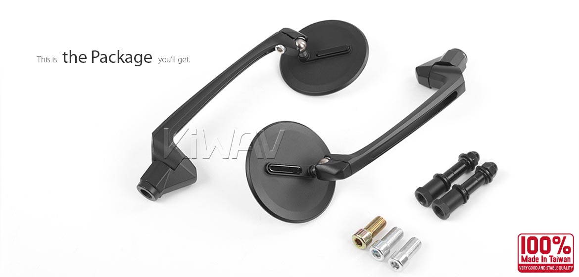 KiWAV rear view side mirrors Ojo black compatible with Triumph 25mm handlebar and go-through mounts