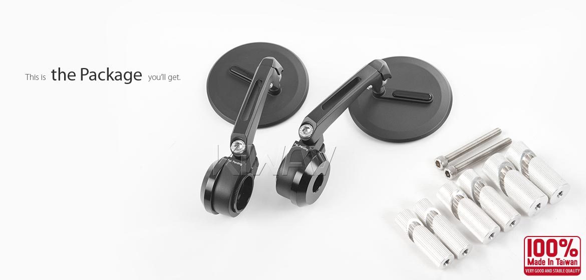 KiWAV motorcycle bar end mirrors Ojo black for 7/8 inch, 1 inch, 1-1/4 inch hollow end handlebars