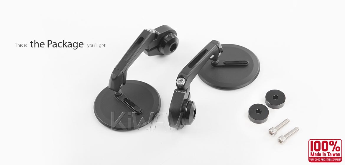 KiWAV motorcycle bar end mirrors Ojo black compatible with some Vespa models, GTS/ GTV/ GT
