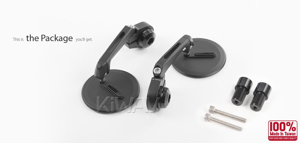 The thinnest motorcycle mirrors KiWAV motorcycle bar end mirrors Ojo black compatible for Yamaha M16 threaded handlebars
